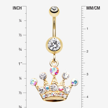 Detail View 1 of Golden Crown Jewel Multi-Gem Belly Button Ring-Clear Gem